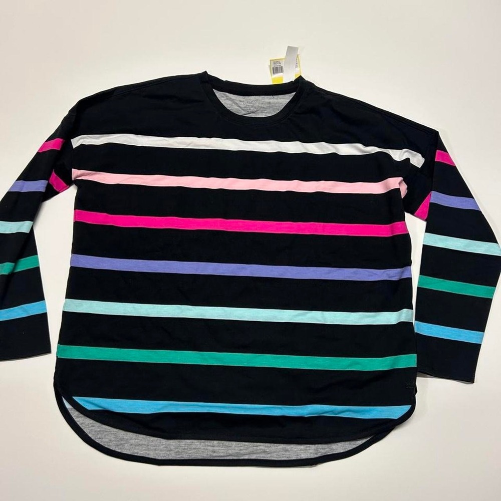 Cabana By Crown And Ivy Black Striped Long Sleeve Top Womens XL